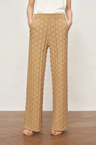 Fabrique Elowen Textured Wide Leg Pants In Cotton Blend Knit In Brown