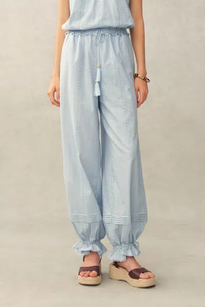Fabrique Elsa Boho Lace  Adjustable Cuffs Balloon Pants In Cotton In Blue
