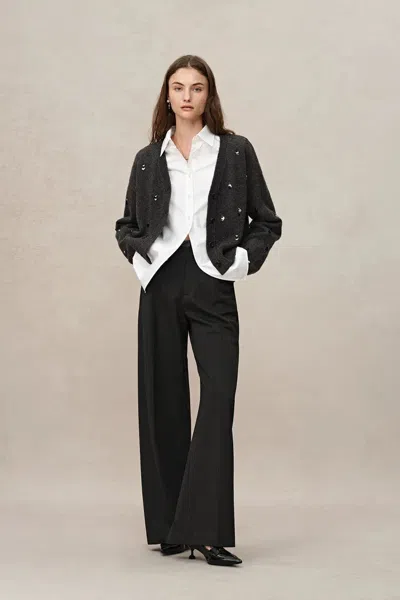 Fabrique Emily Reflective Sequined Knit Cardigan In Gray