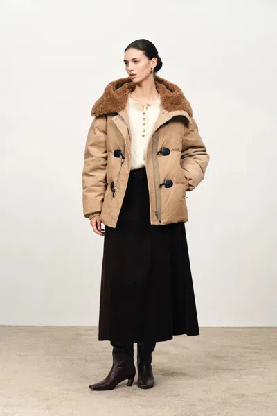 Fabrique Emma Detachable Down Jacket In Cotton Corduroy In Brown