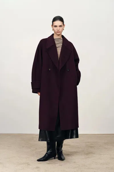 Fabrique Emma Double Faced Cocoon Coat In Merino Wool In Purple