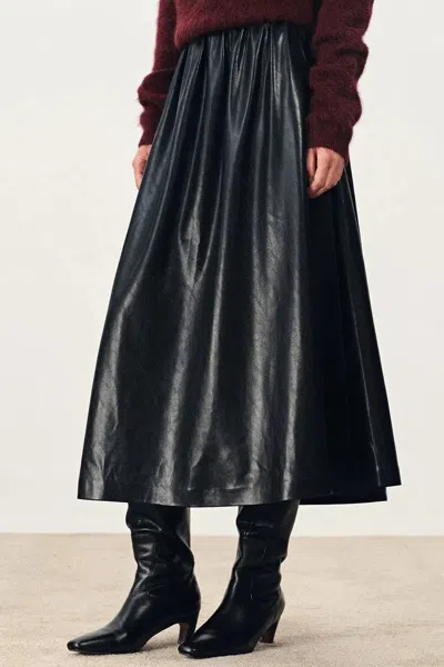Fabrique Emma Pleated Waist Leather Skirt In Faux Leather In Black