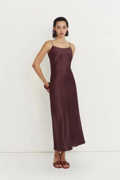 Fabrique Emma Silky Thin Strap Slip Dress In Lustrous Acetate In Brown