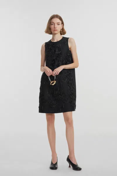 Fabrique Engrave Embroidered Dress In Silk Wool Blend In Black