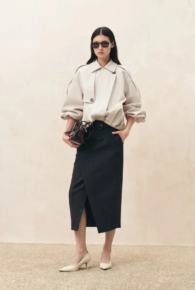 Fabrique Enyo Ruched Hem Lightweight Jacket In Trench Fabric In White