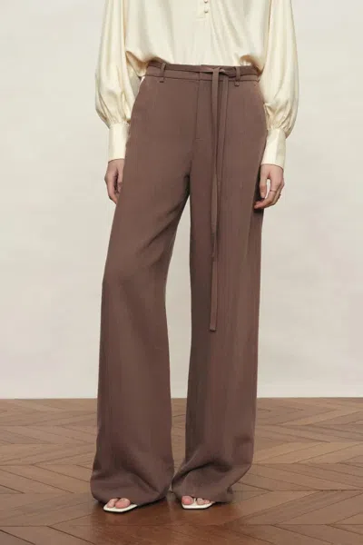 Fabrique Erica Thin Belt Wide Leg Trousers In Tencel Linen Blend In Brown