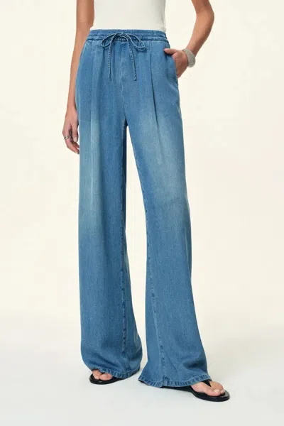 Fabrique Eva Draped Drawstring Wide Leg Jeans In Lyocell Acetate Denim In Blue