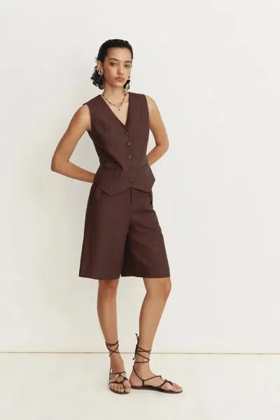 Fabrique Evelyn Adjustable Belt Vest Top In Linen Herringbone