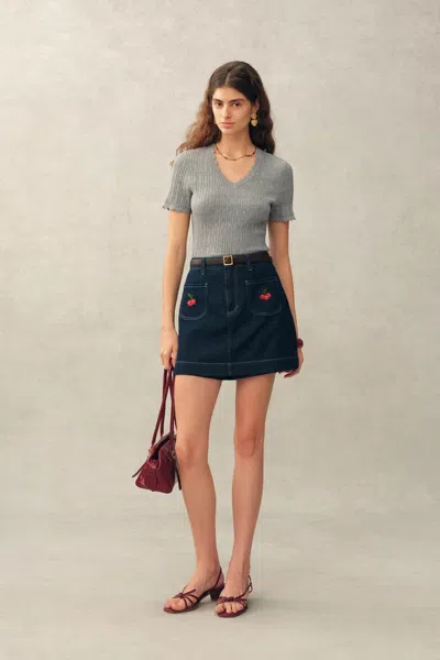 Fabrique Evie V Neck Pointelle Short Sleeve Top In Cotton Knit In Multi