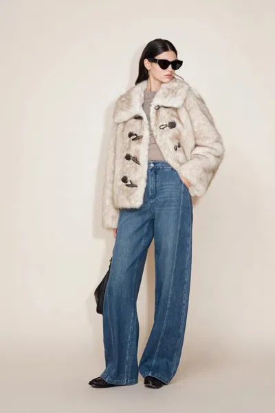 Fabrique Faith Lapel Horn Button Coat In Faux Fox Fur In Multi