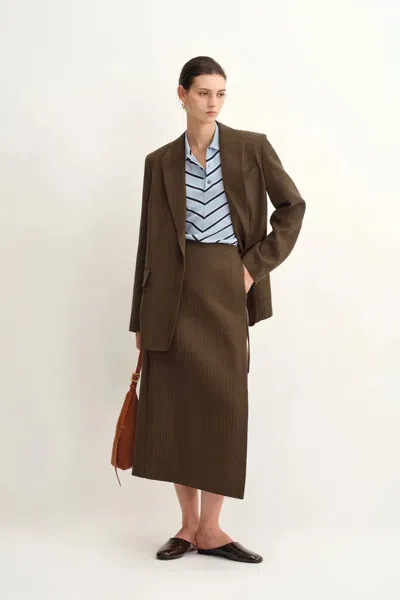 Fabrique Fanny Striped Herringbone Button Suit Blazer And Pants Matching Set In Cotton In Green