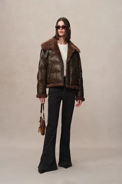 Fabrique Faye Large Fur Collar Down Jacket In Brown