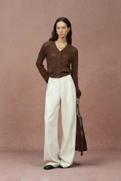 Fabrique Faye V Neck Cropped Hand Crochet Knit Cardigan In Merino Cashmere Knit