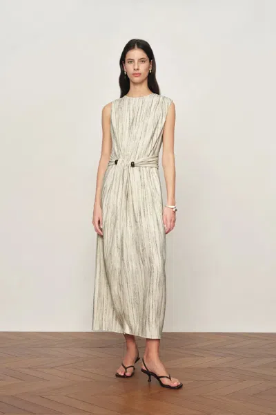 Fabrique Felicia Handwork Draping Textured Stripe Sleeveless Dress In Linen Blend In Animal Print