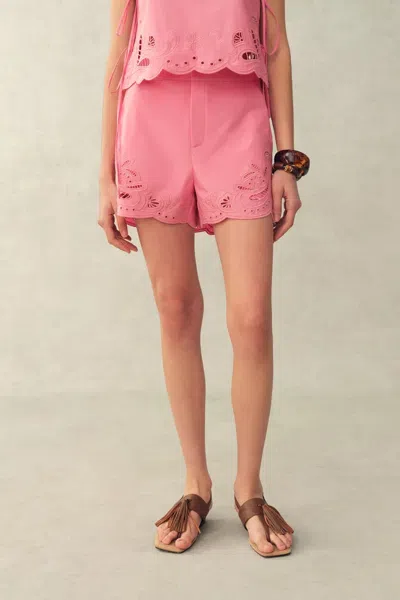 Fabrique Felix Eyelet Shorts In Pima Cotton Poplin In Pink