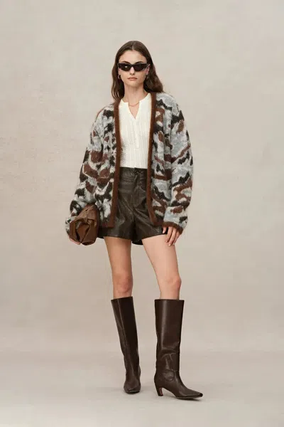 Fabrique Fera Leopard Jacquard Cardigan In Kid Mohair-wool Blend Knit In Yellow