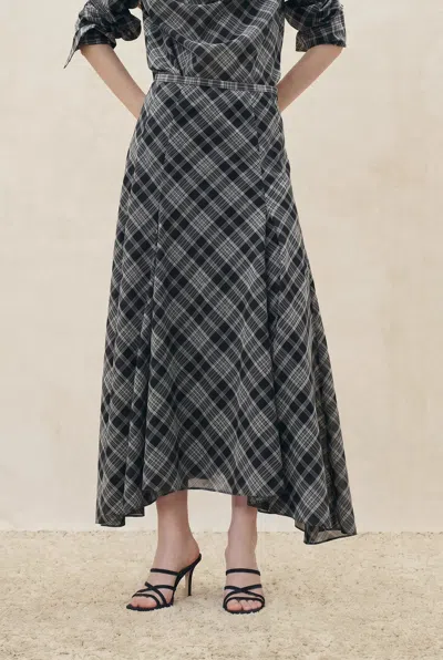 Fabrique Fern Plaid Panelled Skirt In Cotton Blend In Black