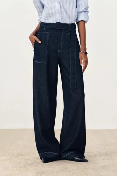 Fabrique Flania Cargo Pants Jeans In Cotton Denim In Blue