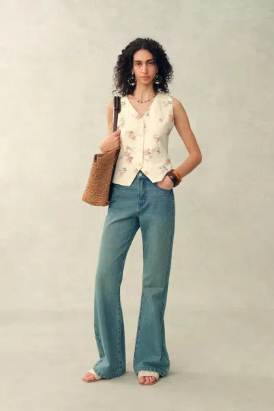 Fabrique Flora Floral Sleeveless Vest Top In Linen Blend Suiting In Multi