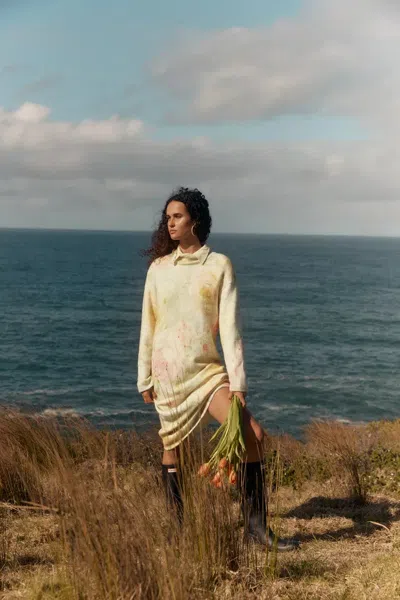 Fabrique Floral Hand Painted Flora Long Sleeve Dress In Merino Alpaca Blend Knit In Multi