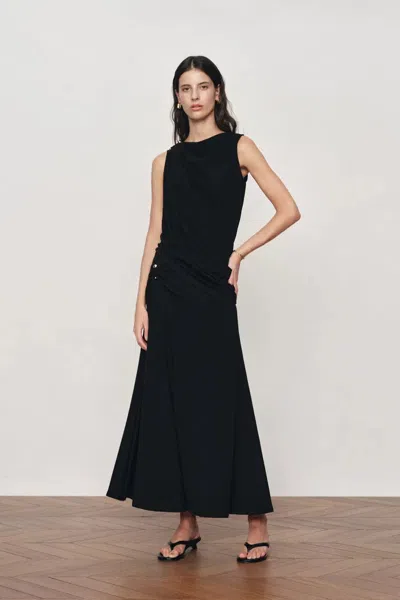 Fabrique Florence  Asymmetrical Draped Sleeveless Top And Skirt Set In Cotton-modal Blend Knit In Black
