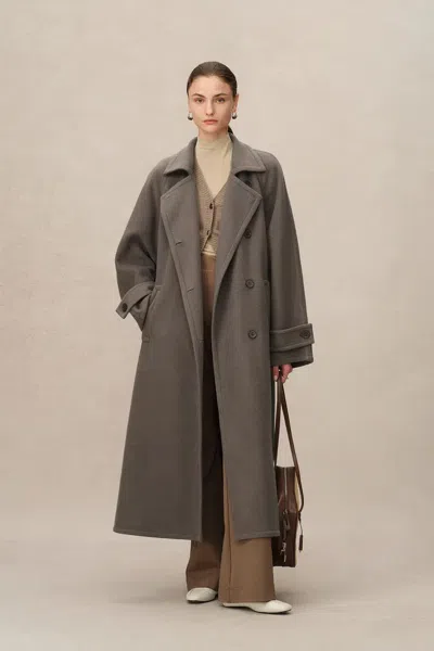 Fabrique Francis Long Wrap Coat In Wool Cashmere Blend In Green