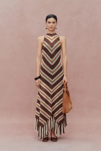 Fabrique Franny Hand Crochet Striped Sleeveless Dress In Cotton-linen Tape Yarn Knit