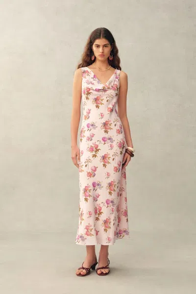 Fabrique Fraye Floral Cowl Neck Sleeveless Dress In Silk Double Crepe In Multi
