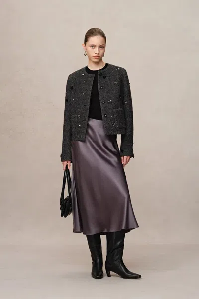 Fabrique Frenchy Hand-beaded Sequined Short Jacket In Wool Bouclé Twill In Gray