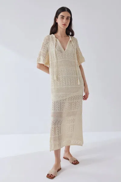 Fabrique Gabriela Handcrafted Crochet Dress In Light Yarn Knit In Yellow