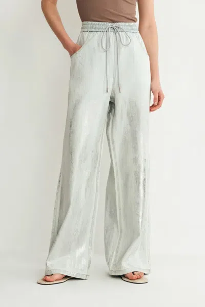 Fabrique Galaxy Shimmer Coated Wide Leg Jeans In Summer Denim In Blue