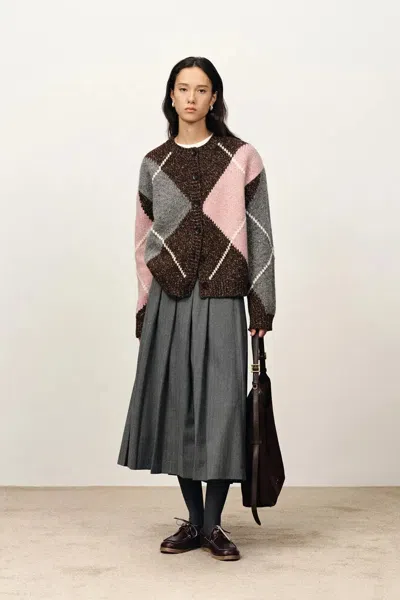 Fabrique Ganache Contrast Check Cardigan In Coarse-spun Merino Wool Knit In Multi