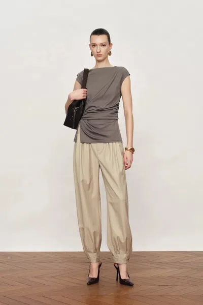 Fabrique Gemma Asymmetrical Structured Top In Cotton And Mulberry Silk Blend In Gray