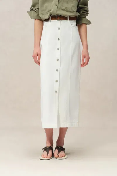 Fabrique Gemma Midi Denim Skirt In Lyocell Denim In White