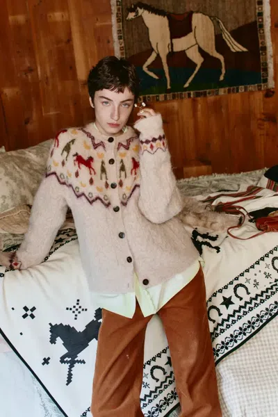 Fabrique Genevieve Hidatsa Tribal Artwork Inspired Pony Fair Isle Cardigan In Alpaca Multi-yarn
