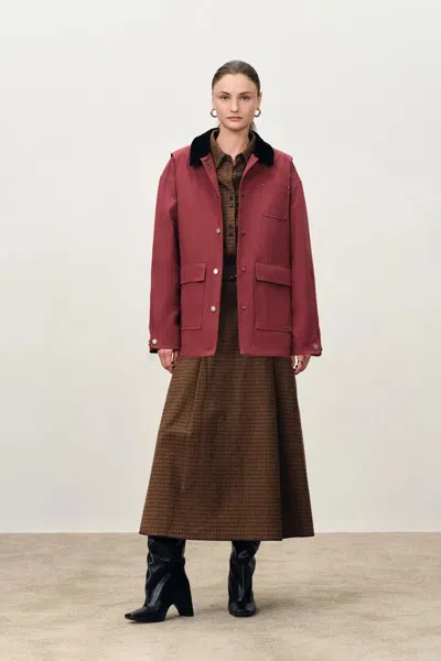 Fabrique Georgia Corduroy Collar Quilted Jacket In Cotton Twill In Red