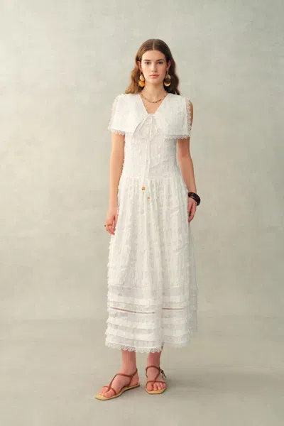 Fabrique Geraldine Detachable Collar Sleeveless Dress In Jacquard Tassel In White