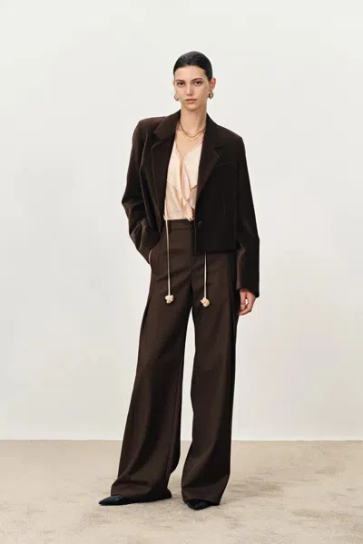 Fabrique Geraldine Single Button Crop Blazer In Cotton Velvet In Brown