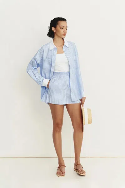 Fabrique Giada Striped Blouse And Shorts Set In Cotton Blend In Blue