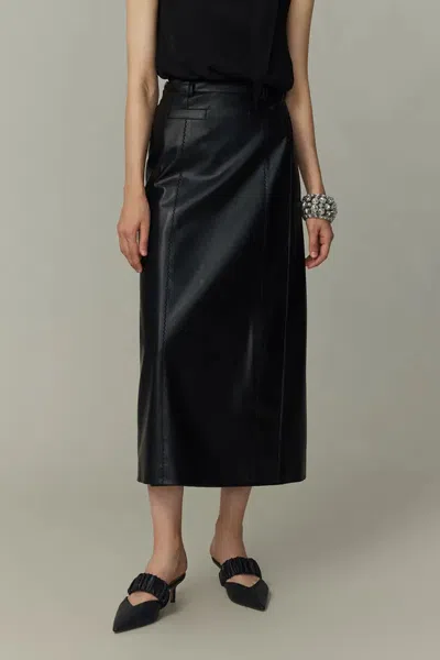 Fabrique Gigi Midi Skirt In Vegan Leather In Black