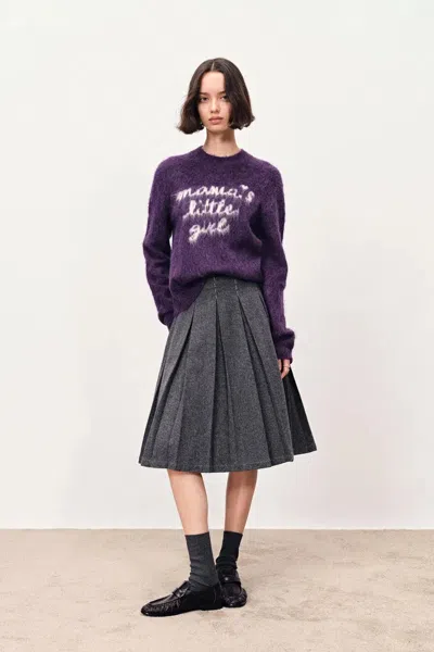 Fabrique Girlie Hand Work Alphabet Purple Sweater In Alpaca Blend