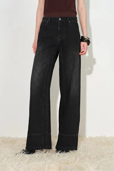 Fabrique Glaire Curved Yoke Wide Leg Jeans In Cotton Denim In Black