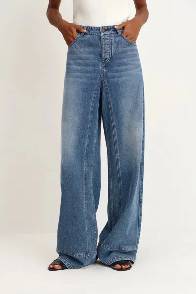 Fabrique Glaire Straight Wide Leg Jeans In Lyocell Denim In Blue