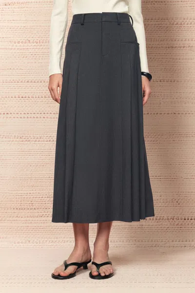 Fabrique Gloria Pleated High Waist Skirt In Wool Blend In Grey