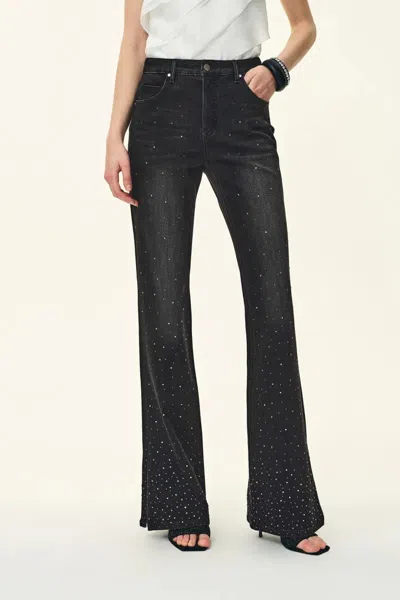 Fabrique Gloria Side-slit Flared Jeans In Microelastic Denim In Black