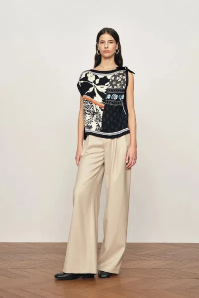 Fabrique Gracie Scarf Panel Tie Shoulder Sleeveless Top In Viscose In Multi