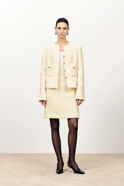 Fabrique Grasse Textured Boxy Jacket And Skirt Matching Set In Boucle Wool Alpaca In White