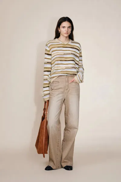 Fabrique Green River Bouclé Mixed Stripe Sweater In Merino-mohair Multi-yarn In White