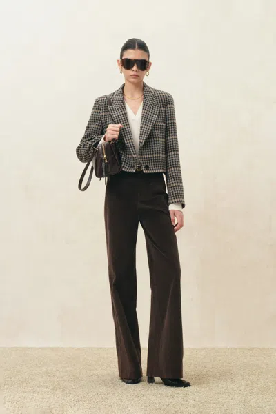 Fabrique Greer Houndstooth Cropped Blazer In Wool Tweed In Multicolor