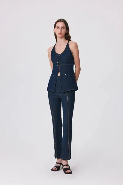 Fabrique Gus Peplum Vest In Tencel Denim In Blue